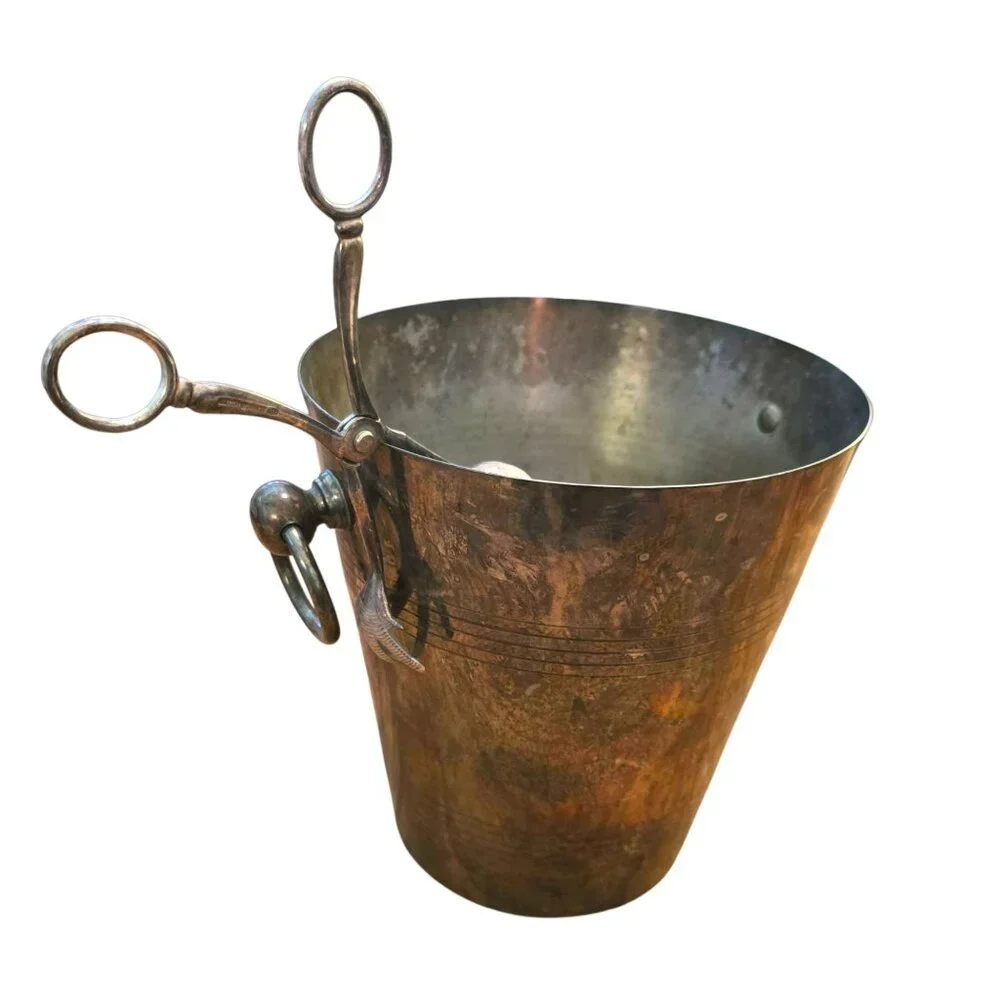 Vintage Silver-Plated Ice Bucket With Bird Foot Tongs Set K&M England CM2130